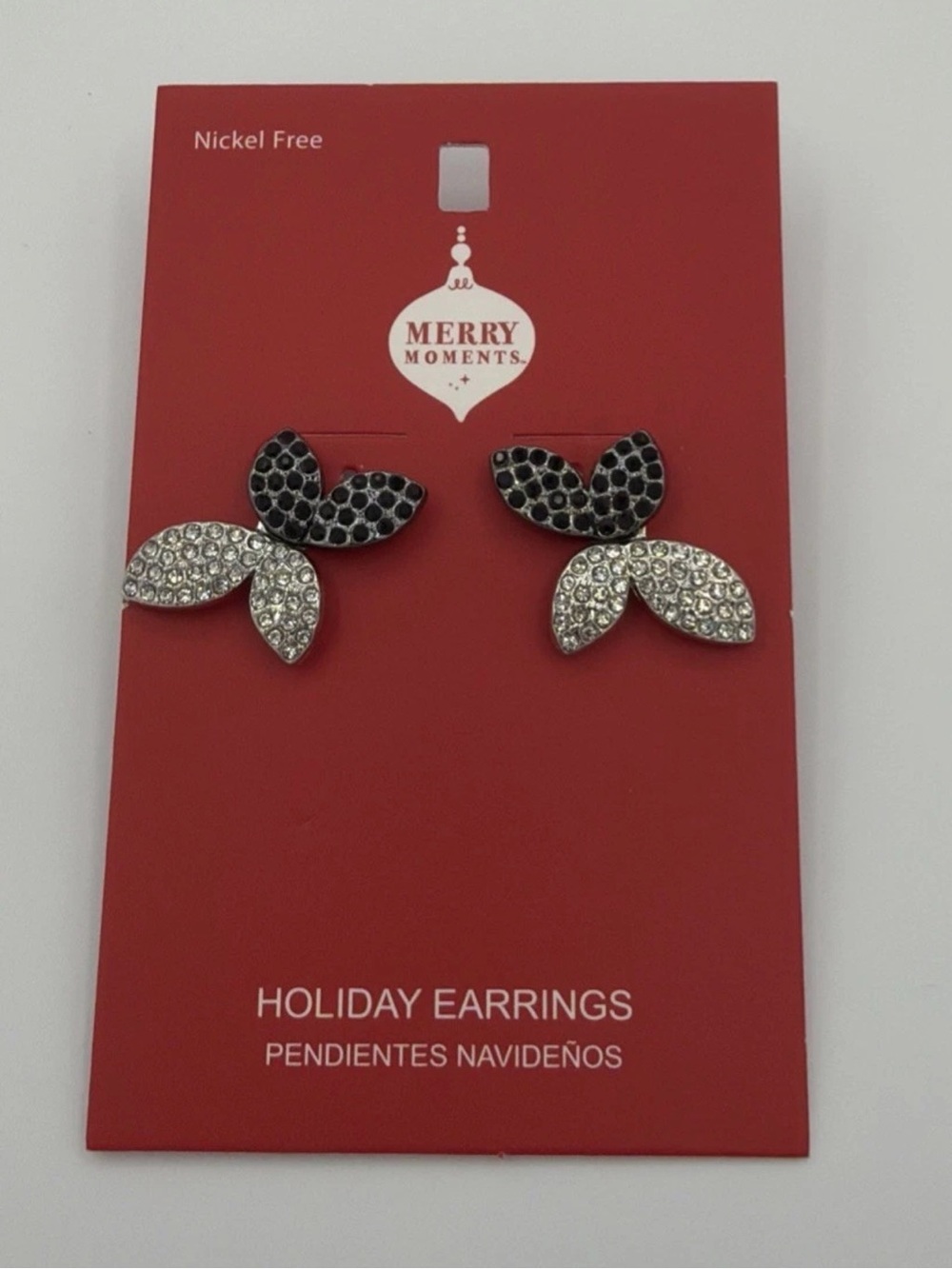 Black & Silver Crystal Leaf Stud Earrings